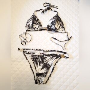 VICTORIA SECRET Black and White Leaf Print Bikini
